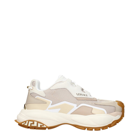 Versace Beige Fabric Chunky Sneakers Shoes with Logo Details for Women